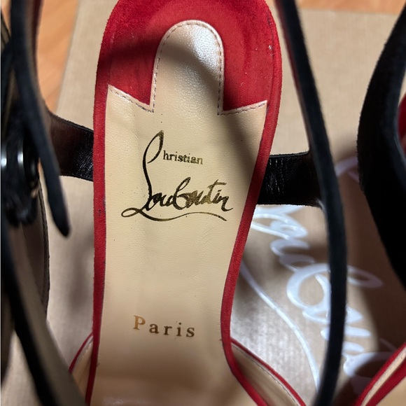 Christian Louboutin Red and Black Peep-Toe Heels - Picture 7 of 9